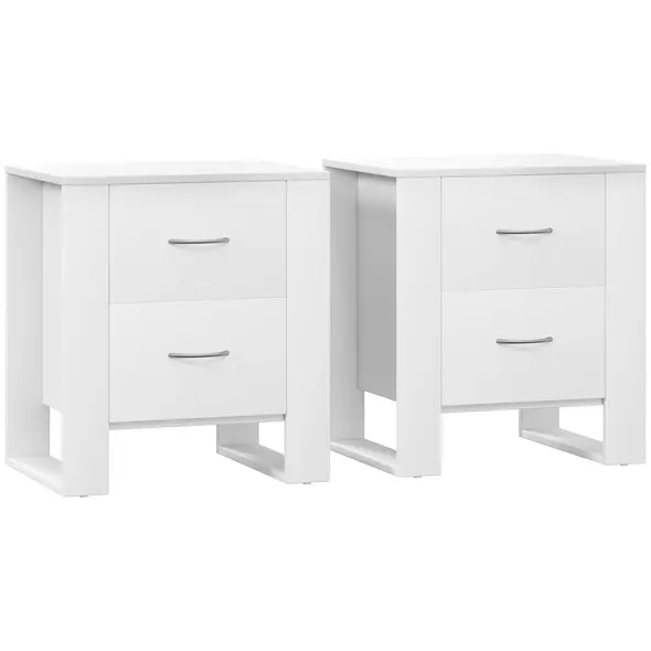 HOMCOM Bedside Table Set of 2 with 2 Drawers, Nightstands with Handles and Elevated Base, Side Tables for Bedroom, Living Room, White - 1