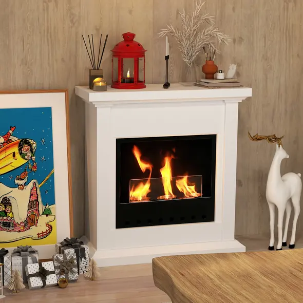 HOMCOM Bioethanol Fire Heater, with Mantelpiece - White - 7