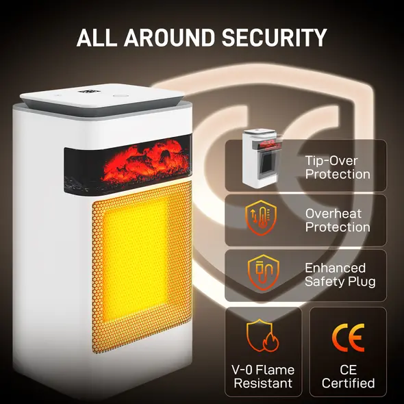 HOMCOM Ceramic Electric Heater, 1500W Fan Space Heater with 3 Modes, 24H Timer, Flame Effect, Oscillation for Bedroom, White - 9