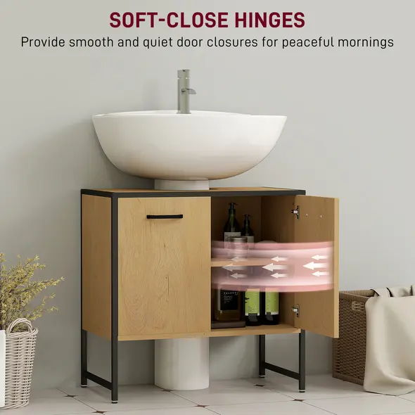 HOMCOM Bathroom Vanity Unit, Under Sink Storage Cabinet with Soft-Close Doors for Basin without or with Pedestal, Natural - 5