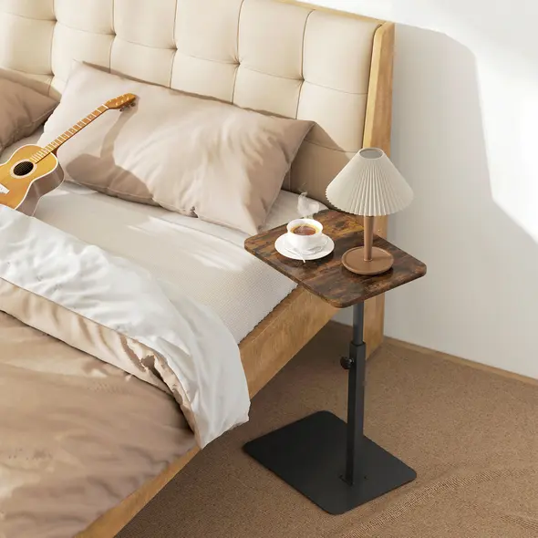 HOMCOM C Shaped Side Table, Small End Table with Adjustable Height and Metal Base for Living Room, Bedroom, Rustic Brown - 9