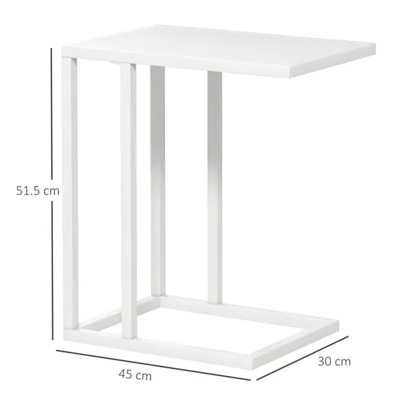 HOMCOM C Shape Bedside Table w/Metal Frame Wood-Effect Top Sofa Narrow Snack End Table for Living Room, White - 3