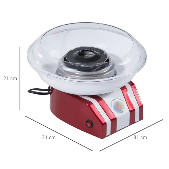 HOMCOM Candy Floss Machine for Kids & Adults, 550W  Retro Cotton Maker for Sugar or Candies,  Including 10 Candyfloss Sticks, Non-Slip Base, Red & White - 3