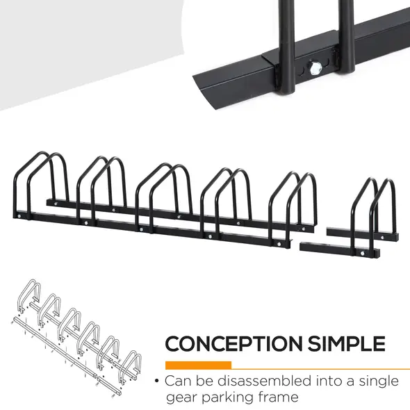 HOMCOM Bike Stand Parking Rack Floor or Wall Mount Bicycle Cycle Storage Locking Stand 179L x 33W x 27H (6 Racks, Black) - 5