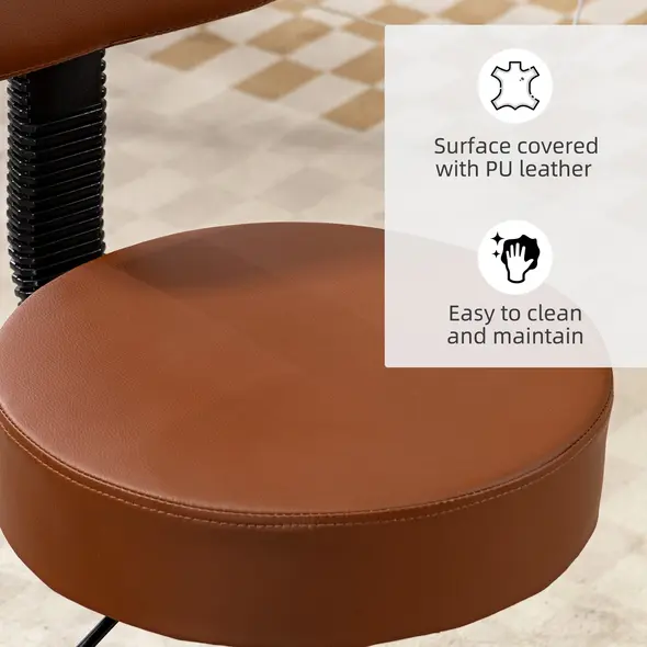 HOMCOM Beautician's Swivel Salon Chair w/ Padded Seat Back 5 Wheels Adjustable Height Salon Hairdressers Tattoo Spa Rolling Cushion Professional 48cm Brown - 4