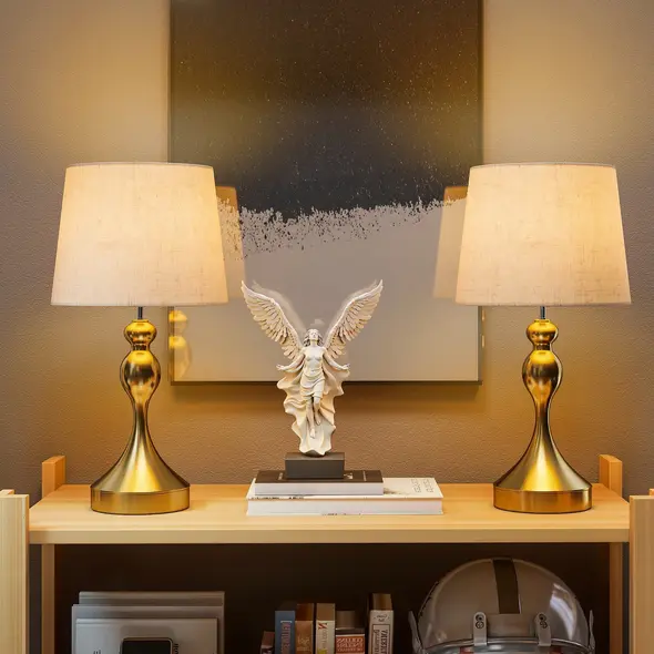 HOMCOM Bedside Lamps Set of 2, Modern Table Lamps with 3 Colour Temperatures, USB A+C Charging Ports and Linen Shade for Living Room Bedroom Office, Gold Tone - 2