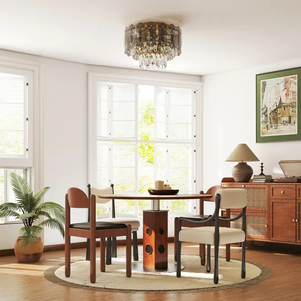 HOMCOM Chandelier Ceiling Light, 3-Light Vintage Flush Mount Fixture with Dual Crystal and Smoke Glass Shade, LED Ceiling Light for Living Room Bedroom, 3 E14 Sockets, Bulbs Not Included, Gold Tone - 8