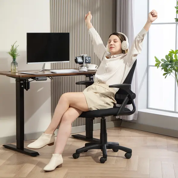 HOMCOM Breathable Mesh Office Chair, Ergonomic Swivel Computer Chair with Flip-up Armrests, Lumbar Back Support for Home/Office, Black - 9