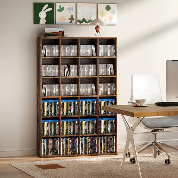 HOMCOM CD Storage Unit with Adjustable Shelves, 89 x 130.5 cm, Rustic Brown - 8