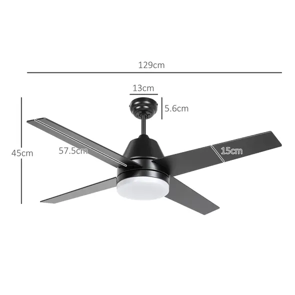 HOMCOM Ceiling Fan with LED Light, Flush Mount Ceiling Fan Lights with Reversible Blades, Remote, Black and Walnut Brown - 3