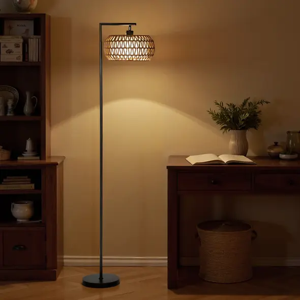 HOMCOM Boho Dimmable Floor Lamp - Black - 9