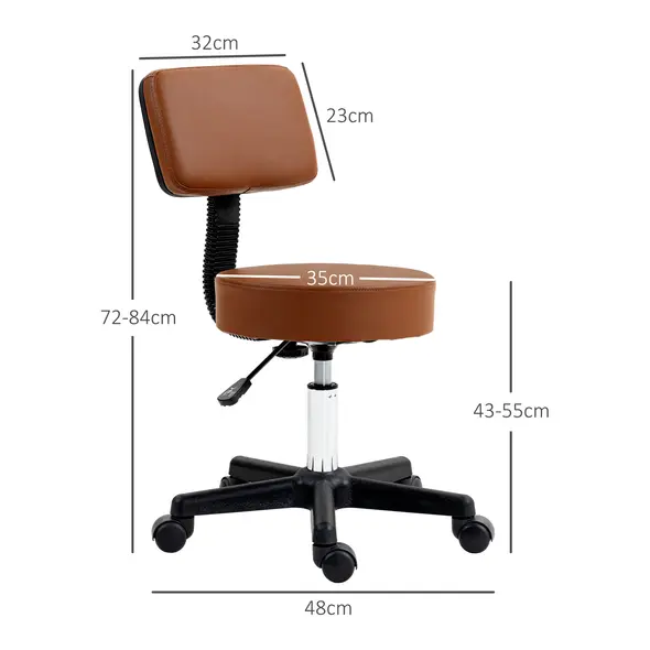 HOMCOM Beautician's Swivel Salon Chair w/ Padded Seat Back 5 Wheels Adjustable Height Salon Hairdressers Tattoo Spa Rolling Cushion Professional 48cm Brown - 3