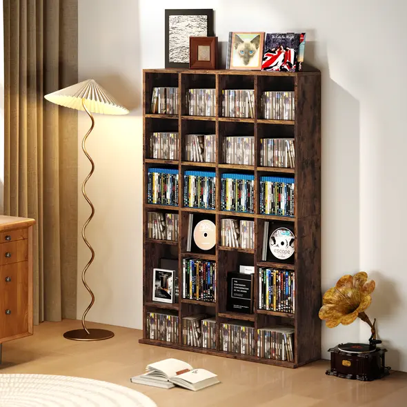 HOMCOM CD Storage Unit with Adjustable Shelves, 89 x 130.5 cm, Rustic Brown - 9