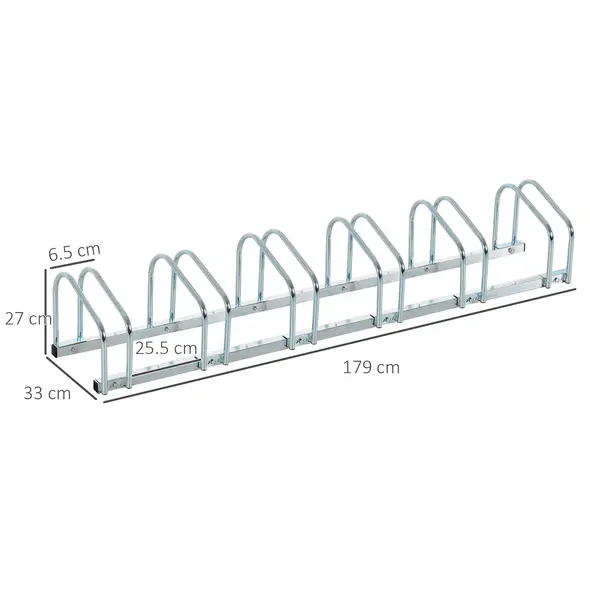 HOMCOM Bike Stand Parking Rack Floor or Wall Mount Bicycle Cycle Storage Locking Stand 179L x 33W x 27H (6 Racks, Silver) - 3