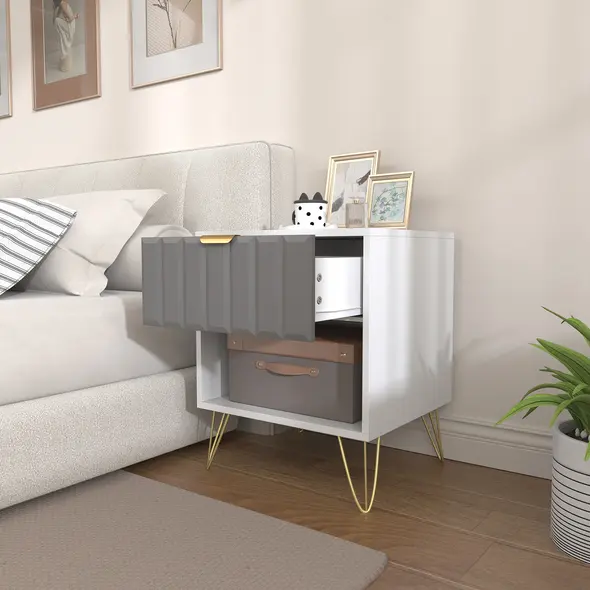 HOMCOM Bedside Table Modern Bedside Cabinet with Drawer and Open Compartment, 45 x 40 x 55, White - 8