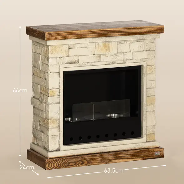 HOMCOM Bioethanol Fire Heater, with Brickwork-Effect Mantelpiece - Brown - 3