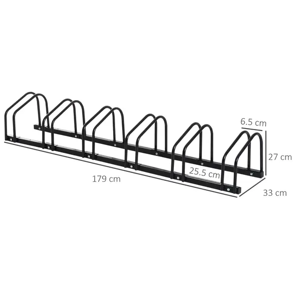 HOMCOM Bike Stand Parking Rack Floor or Wall Mount Bicycle Cycle Storage Locking Stand 179L x 33W x 27H (6 Racks, Black) - 3
