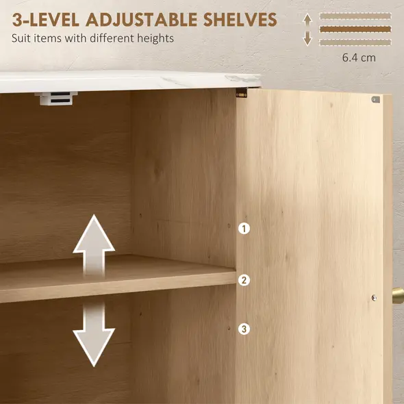 HOMCOM Bathroom Wall Cabinet with Adjustable Shelf - Oak - 5