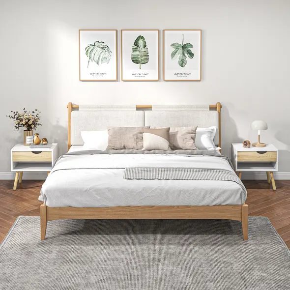 HOMCOM Bedside Table with Drawer and Shelf, Modern Nightstand, End Table for Bedroom, Living Room, Set of 2 - 2