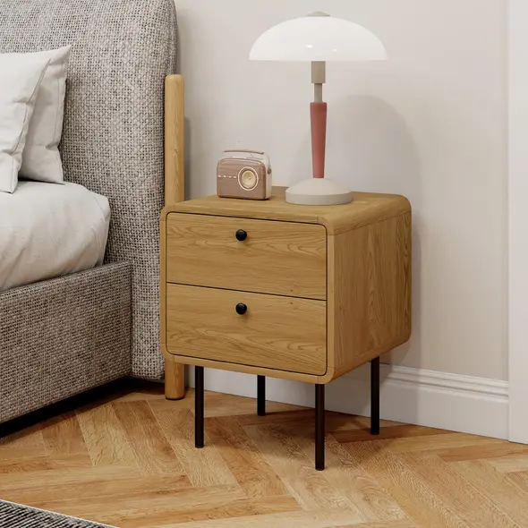 HOMCOM Bedside Table with 2 Drawers and Steel Legs - Oak - 9