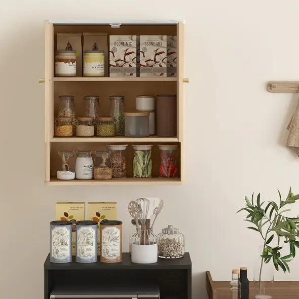 HOMCOM Bathroom Wall Cabinet with Adjustable Shelf - Oak - 7