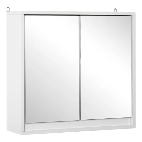 HOMCOM Bathroom Mirror Cabinet Wall Mounted Storage Shelf Bathroom Cupboard Double Door, White - 1