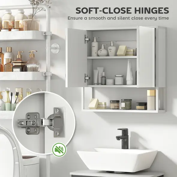 HOMCOM Bathroom Mirror Cabinet with Soft-Close Doors and Adjustable Shelf - White - 5