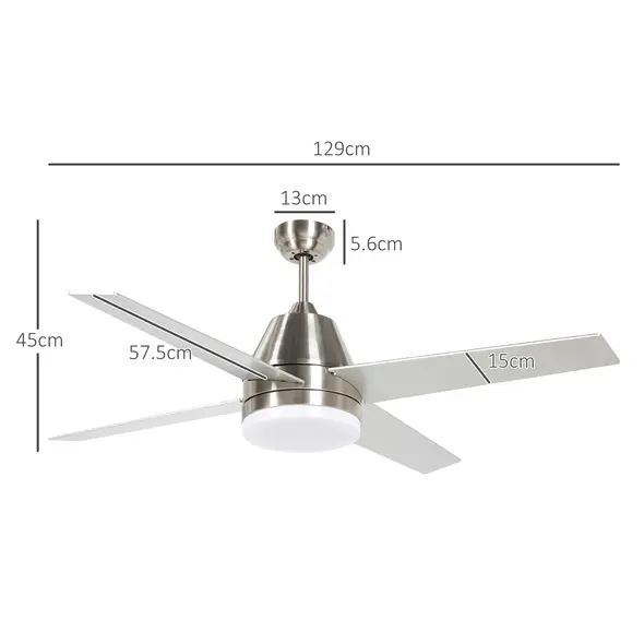 HOMCOM Ceiling Fan with LED Light, Flush Mount Ceiling Fan Lights with Reversible Blades, Remote, Silver and Black - 3
