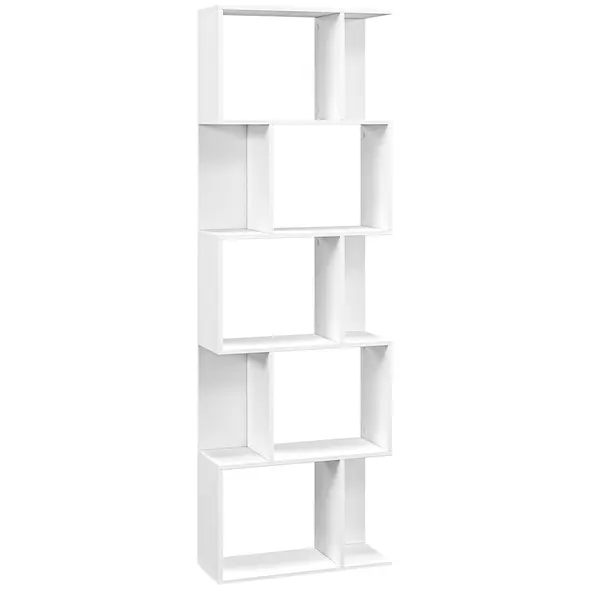 HOMCOM Bookcase, S-Shaped Wooden Bookshelf, 5 Tiers Freestanding Storage Shelf, Home Office Display Stand Rack, White - 1