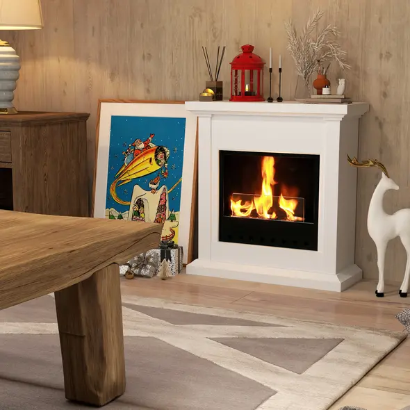 HOMCOM Bioethanol Fire Heater, with Mantelpiece - White - 2