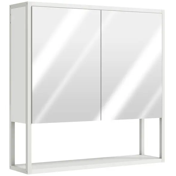 HOMCOM Bathroom Mirror Cabinet with Soft-Close Doors and Adjustable Shelf - White - 1