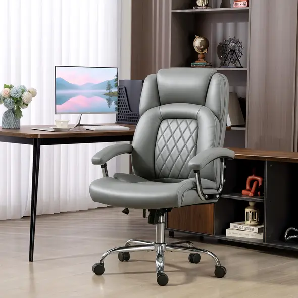 HOMCOM Big and Tall Office Chair 180kg with Spring Cushion, PU Leather - Grey - 2