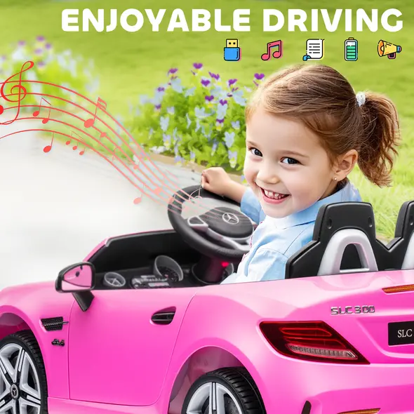 HOMCOM Benz SLC 300  Licensed 12V Kids Electric Ride On, with Music, Remote Control, LED Headlights, Horn, Pink - 6