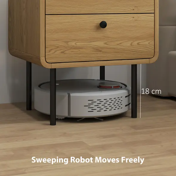 HOMCOM Bedside Table with 2 Drawers and Steel Legs - Oak - 6