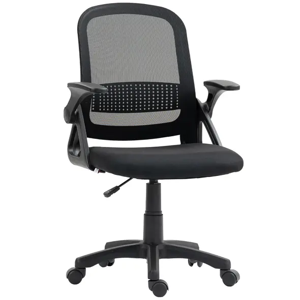 HOMCOM Breathable Mesh Office Chair, Ergonomic Swivel Computer Chair with Flip-up Armrests, Lumbar Back Support for Home/Office, Black - 1