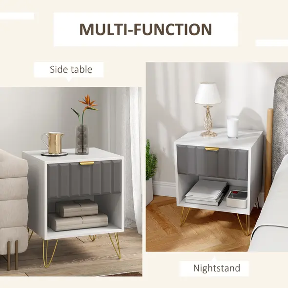 HOMCOM Bedside Table Modern Bedside Cabinet with Drawer and Open Compartment, 45 x 40 x 55, White - 5