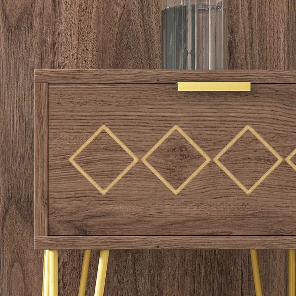 HOMCOM Bedside Table Set of 2 with Drawer, Wooden Nightstand, Modern Sofa Side Table with Gold Tone Metal Legs for Bedroom - 9