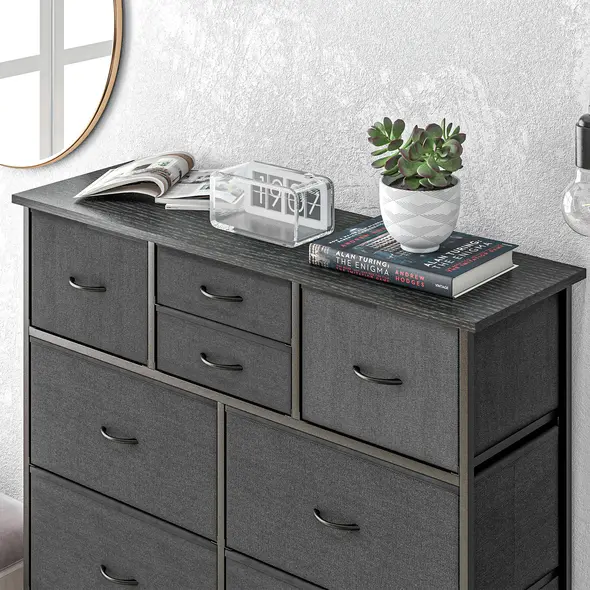 HOMCOM Bedroom Chest of Drawers, 10 Drawer Dresser with Foldable Fabric Drawers and Steel Frame, Black - 9