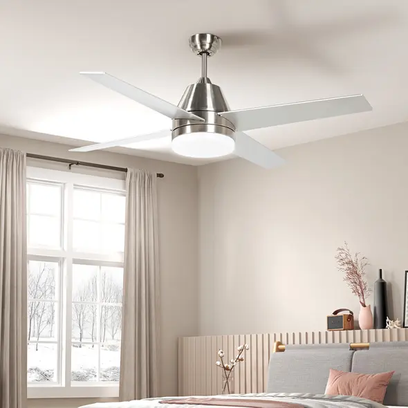 HOMCOM Ceiling Fan with LED Light, Flush Mount Ceiling Fan Lights with Reversible Blades, Remote, Silver and Black - 2