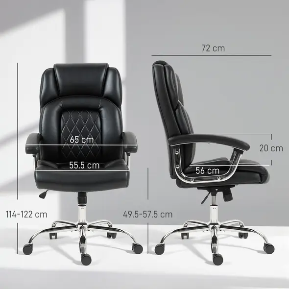 HOMCOM Big and Tall Office Chair 180kg with Spring Cushion, PU Leather - Black - 3