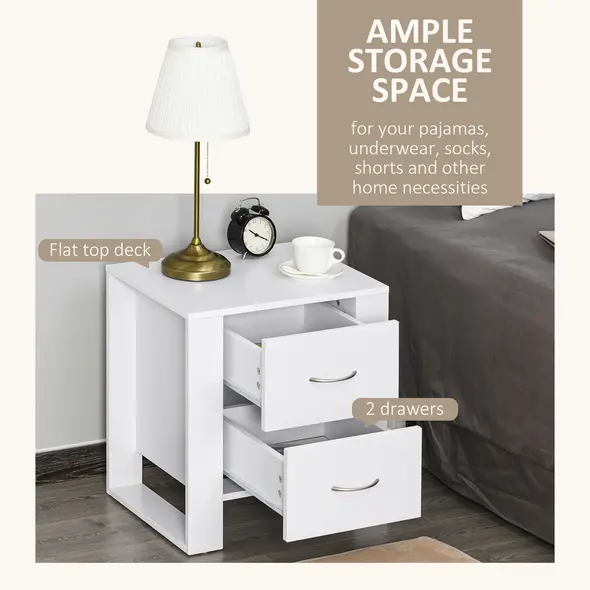HOMCOM Bedside Table Set of 2 with 2 Drawers, Nightstands with Handles and Elevated Base, Side Tables for Bedroom, Living Room, White - 4