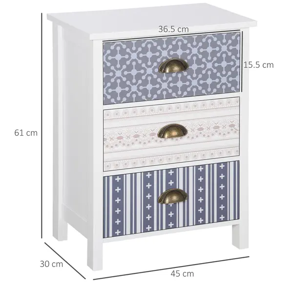 HOMCOM Bedside Table Set of 2 Chest of 3 Drawers Shabby Chic Nightstands with Metal Handle Sofa Side Table for Living Room, Bedroom,Purple - 3