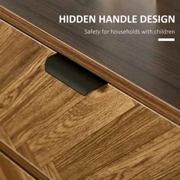 HOMCOM Bedside Table Set of 2 with 2 Drawers, Modern Side Tables with Herringbone Pattern and Metal Legs for Bedroom, Living Room, Walnut Brown - 6