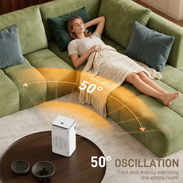 HOMCOM Ceramic Electric Heater, 1500W Fan Space Heater with 3 Modes, 24H Timer, Flame Effect, Oscillation for Bedroom, White - 6