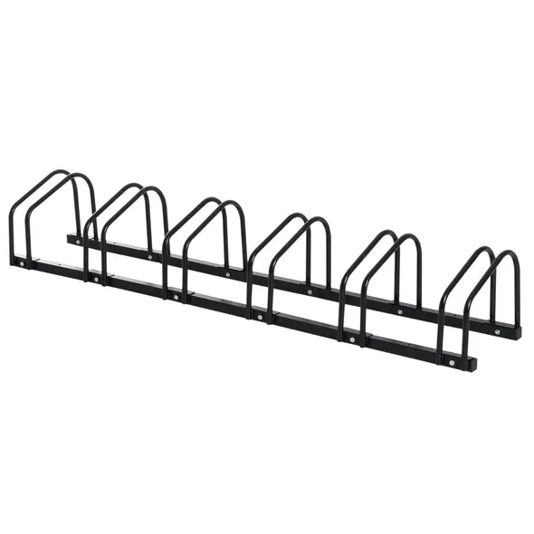 HOMCOM Bike Stand Parking Rack Floor or Wall Mount Bicycle Cycle Storage Locking Stand 179L x 33W x 27H (6 Racks, Black) - 1