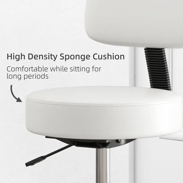 HOMCOM Beautician's Swivel Salon Chair w/ Padded Seat Back 5 Wheels Adjustable Height Salon Hairdressers Tattoo Spa Rolling Cushion Professional 48cm White - 5