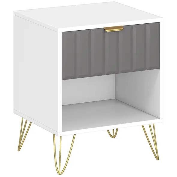 HOMCOM Bedside Table Modern Bedside Cabinet with Drawer and Open Compartment, 45 x 40 x 55, White - 1
