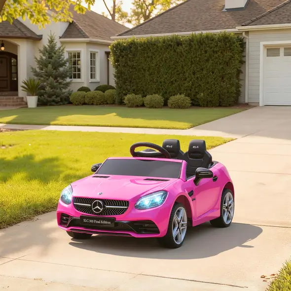HOMCOM Benz SLC 300  Licensed 12V Kids Electric Ride On, with Music, Remote Control, LED Headlights, Horn, Pink - 9