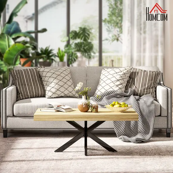 HOMCOM Bold Rustic Block Coffee Table - Wood-Effect - 2