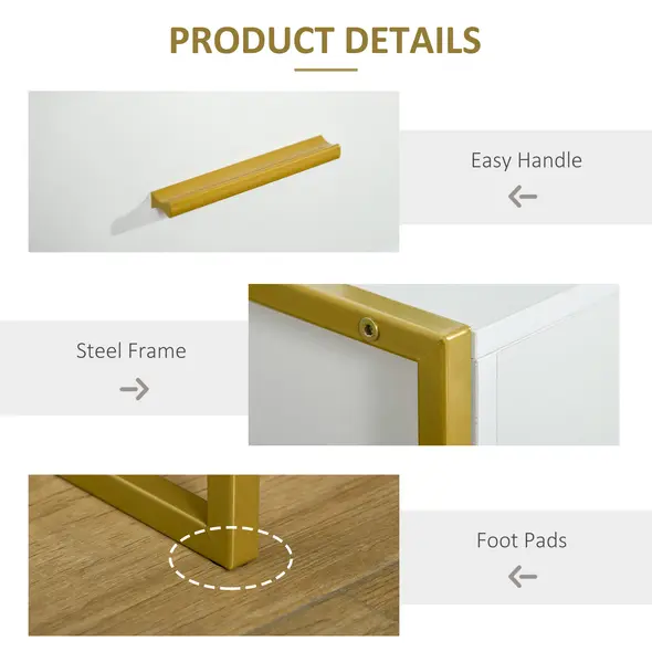 HOMCOM Bedside Table Set of 2, Modern Side Tables with Drawer and Shelf, Nightstands for Bedroom, White - 6